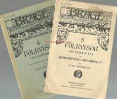 4.  Folkvisor för kvinnokör-Ulkoasu:8 s. : nuott.  ja 5.  Folkvisor för blandad kör ur &quot;Österbottnisk bondbröllop&quot; /  Brage, 1908.