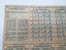 Suomen Valtion leipäkortti 1918 Finska statens brödkort viikot 38-52 -leikkaamaton, käyttämätön arkki -säännöstelykorttiarkki
