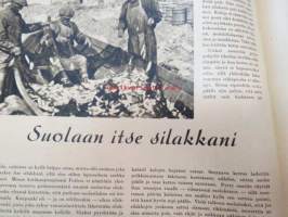 Kotiliesi 1941 nr 16 elokuu II sis. mm. seur. artikkelit / kuvat / mainokset; Kansikuvitus Martta Wendelin, Pellavaliina teko-ohje sivulla 2, Kamppailujen kesän