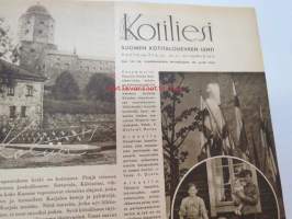 Kotiliesi 1941 nr 18 syyskuu II sis. mm. seur. artikkelit / kuvat / mainokset; Kansikuvitus Martta Wendelin, Säkistä parhaaksi pöytäliinaksi teko-ohje sivulla