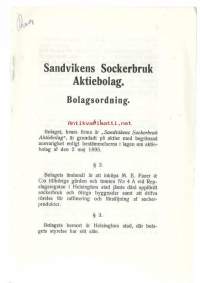 Sandvikens  Sockerbruks Ab Bolagsordning - yhtiöjärjestys 1917