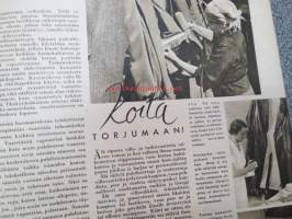 Kotiliesi 1941 nr 7 huhtikuu I, sis. mm. seur. artikkelit / kuvat / mainokset; Kansikuvitus Martta Wendelin, Sauma kohtansa koristaa, Riihimäen lasisto 1940 -