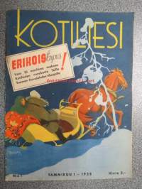 Kotiliesi 1938 nr 1, tammikuu I, sis. mm. seur artikkelit / kuvat / mainokset; Kansikuva Martta Wendelin, Vauvan ikioma tuoli teko-ohje sivulla 2, Nivea Oxgenol,