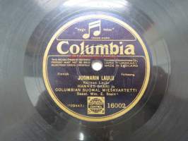 Columbia 16002 Hannes Saari - Juomarin laulu /  Lontoon Jenny -savikiekkoäänilevy, 78 rpm