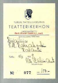 Teatterikerhon jäsenkortti 1949