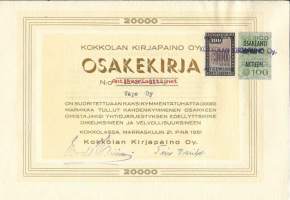 Kokkolan Kirjapaino Oy, Kokkola 1951 - osakekirja