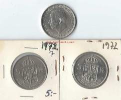 Ruotsi  5 kr 1972  - kolikko  3 kpl