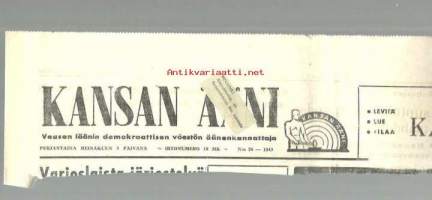 Kansan Ääni  1949  Vaasan läänin demokraattisen väestön äänenkannattaja  , sanomalehden nimiotsikko leike / sanomalehtien ilmoituskeskus