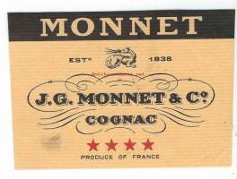 Monnet  Cognac - konjakki - vanha  viinaetiketti