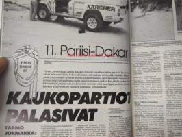 Vauhdin maailma 1989 nr 3 -mm. Paris-Dakar suomalaiskertomaa…, Monte Carlo MM-ralli, Kuukauden profiili Tommi Ahvala, Harley Davidson tehdas, Moto Guzzi Mille T,