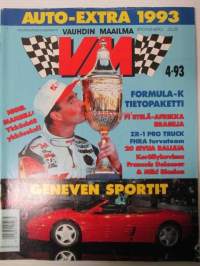 Vauhdin maailma 1993 nr 4 -mm. Formula 1 Kyalami ja Brasilia GP, FK-paketti, Ralli-SM iisalmi, Geneven auonäyttely, Buick Le Sabre, Pontiac Bonneville, Miki