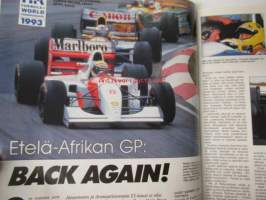 Vauhdin maailma 1993 nr 4 -mm. Formula 1 Kyalami ja Brasilia GP, FK-paketti, Ralli-SM iisalmi, Geneven auonäyttely, Buick Le Sabre, Pontiac Bonneville, Miki