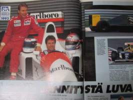 Vauhdin maailma 1993 nr 3 -mm. Formula 1 kausi 1993 mitä uutta on odotettavissa, Hankiralli, Ralli-SM satakunta, F1/Indycar, Honda Ykkösissä, Los Angeles Show,