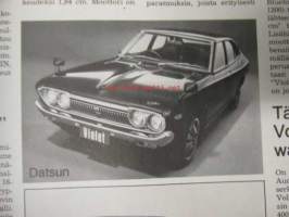 Moottori 1973 nr 2, sis. mm. seur. artikkelit / kuvat / mainokset; Euroopan katolla, Jääratakausi, uusia autoja Simca VF2 - Fiat XI/9 - Datsun Violet, Rattijuoppo