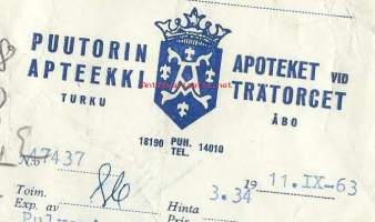 Puutorin  Apteekki  Turku -    resepti signatuuri  1963