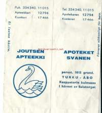 Joutsen Apteekki   Turku   -    reseptipussi resepti signatuuri  1969