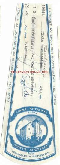 Linna- Apteekki   Turku   -     resepti signatuuri  1961