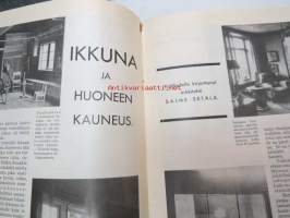 Kotiliesi 1932 nr 6, maaliskuu II, 15.3.1932, sis. mm. seur. artikkelit / kuvat / mainokset; Kansikuvitus Martta Wendelin, Ensotapetti, IMI - kirkkautta -