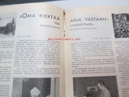 Kotiliesi 1932 nr 6, maaliskuu II, 15.3.1932, sis. mm. seur. artikkelit / kuvat / mainokset; Kansikuvitus Martta Wendelin, Ensotapetti, IMI - kirkkautta -