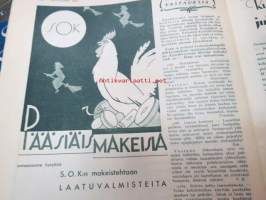 Kotiliesi 1932 nr 6, maaliskuu II, 15.3.1932, sis. mm. seur. artikkelit / kuvat / mainokset; Kansikuvitus Martta Wendelin, Ensotapetti, IMI - kirkkautta -