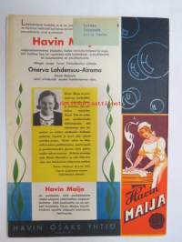 Kotiliesi 1932 nr 6, maaliskuu II, 15.3.1932, sis. mm. seur. artikkelit / kuvat / mainokset; Kansikuvitus Martta Wendelin, Ensotapetti, IMI - kirkkautta -