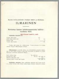 Ilmarinen Suomen teollisuuslaitosten virkailijain säästö- ja eläkekassa, vuosikertomus 1920