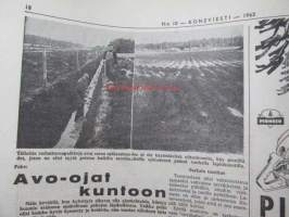 Koneviesti 1962 nr 10 -mm. Lannoitteen käsittely irtotavarana, Kylmäilmakuivurit ja niiden lämmönlähteet, Pientraktorit ja puutarhatraktorit kuvat ja  tekniset