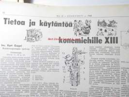 Koneviesti 1962 nr 10 -mm. Lannoitteen käsittely irtotavarana, Kylmäilmakuivurit ja niiden lämmönlähteet, Pientraktorit ja puutarhatraktorit kuvat ja  tekniset