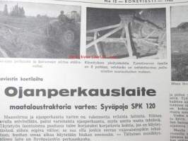 Koneviesti 1962 nr 12 -mm. Ojanperkauslaite maataloustraktoria varten - Syväpaja SPK 120, Hydrauliikka - traktorin kehityksen avain, Heinänkorjuukoneita - kuvat