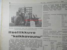 Koneviesti 1962 nr 14 -mm. Elmia 1962. Itsesitojia Fella - JF kevytsitoja - McCormick D-7 - HErkules - JF -etusitoja TF5K, Leikkuupuimurit kuvina, Viljankuivurit