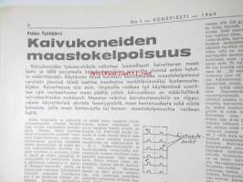 Koneviesti 1964 nr 1 -mm. Liekinheitin maatalouskoneena, Siilotyyppinen varastokuivuri, Ojalinko - uutuuslaite ojien avaamiseen, &quot;pitkä käsivarsi&quot;