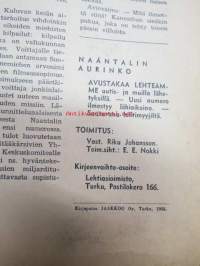 Naantalin Aurinko 1953 nr 1 -aikakaudellensa tyypillinen kantaaottava ja samalla viihteellinen julkaisu