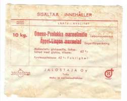 Omena-Puolukka marmeladia 10 kg  -  tuote-etiketti  1940-luku