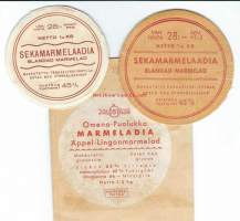 Marmeladia  -  tuote-etiketti  1940-luku 3 kpl