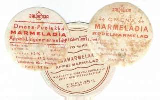 Marmeladia  -  tuote-etiketti  1940-luku 3 kpl