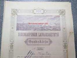 Uudenkaupungin Laiva-Osakeyhtiö, Uusikaupunki, 500 mk / Hugo Wasz -osakekirja nr 2975