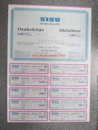 Oy Sisu-Auto Ab, Helsinki, 10 000 osaketta á 10 mk, Litt. E, 15.1.1988 -osakekirja - SPECIMEN