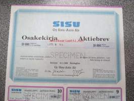 Oy Sisu-Auto Ab, Helsinki, 10 000 osaketta á 10 mk, Litt. E, 15.1.1988 -osakekirja - SPECIMEN