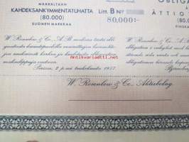 W. Rosenlew &amp; Co, aktiebolag 7 1/4% Obligaatio määrältään 80 000 mkLitt. B Obligation 1957 -obligaatiolaina, blanco