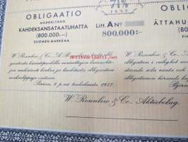 W. Rosenlew &amp; Co, aktiebolag 7 1/4% Obligaatio määrältään 800 000 mk Litt. A Obligation 1957 -obligaatiolaina, blanco