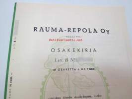 Rauma-Repola Oy, Helsinki 1956, Litt. B, 10 osaketta á 1 000 mk = 10 000 mk -osakekirja, blanco