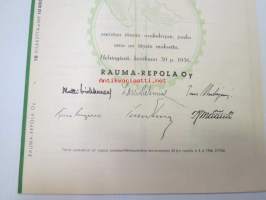Rauma-Repola Oy, Helsinki 1956, Litt. B, 10 osaketta á 1 000 mk = 10 000 mk -osakekirja, blanco