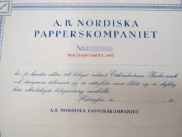 A.B. Nordiska Papperskompaniet, Helsinki 19??, 100 000 mk -osakekirja, blanco