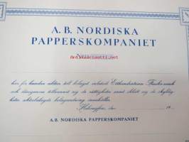 A.B. Nordiska Papperskompaniet, Helsinki 19??, 100 000 mk -osakekirja, blanco