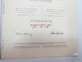 Villayhtymä Oy, Helsinki 1959, Litt. D, 500 osaketta á 5 000 mk = 2 500 000 mk -osakekirja, blanco