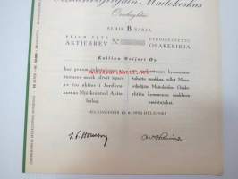 Jordbrukarnas Mjölkcentral Ab Maanviljelijäin Maitokeskus Oy, Helsinki 1955, Serie B Sarja etuoikeutettu - prioritets, 10 aktier - 10  000 mk, nimetty - Kallion