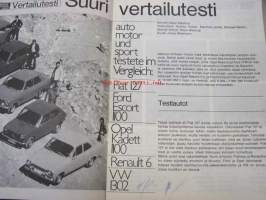 Fiat 127, Ford Escort 1100, Opel Kadett 1100, Renault 6, VW 1302 vertailutesti -Auto Motor und Sport eripainos huhtikuu 1972