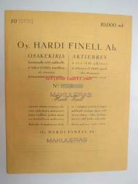 Oy Hardi Finell Ab, Helsinki 1938, 10 osaketta /  aktie, á 1 000 mk - 10 000 mk -osakekirja, blanco, makuleras-leimattu