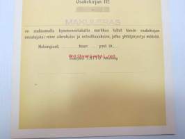 Taidetakomo ja Pronssivalimo Osakeyhtiö Taito Aktiebolag, Helsinki 19??, 1 osake 10 000 mk -osakekirja, blanco, makuleras-leimattu