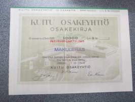 Kuitu Osakeyhtiö, Jääski, 10 osaketta á 1 000 Smk = 10 000 Litt. B, 1942 BLANCO -osakekirja, käyttämätön, makuleras-leimattu